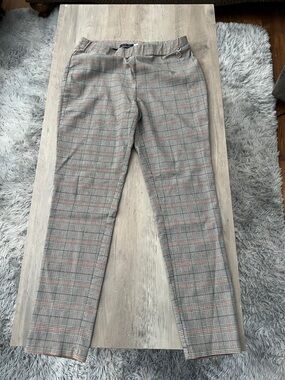 Tommy Hilfiger Plaid Dress Pants in Gray with Tan and Red Windowpane